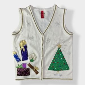Women’s White Holiday Vest Size M